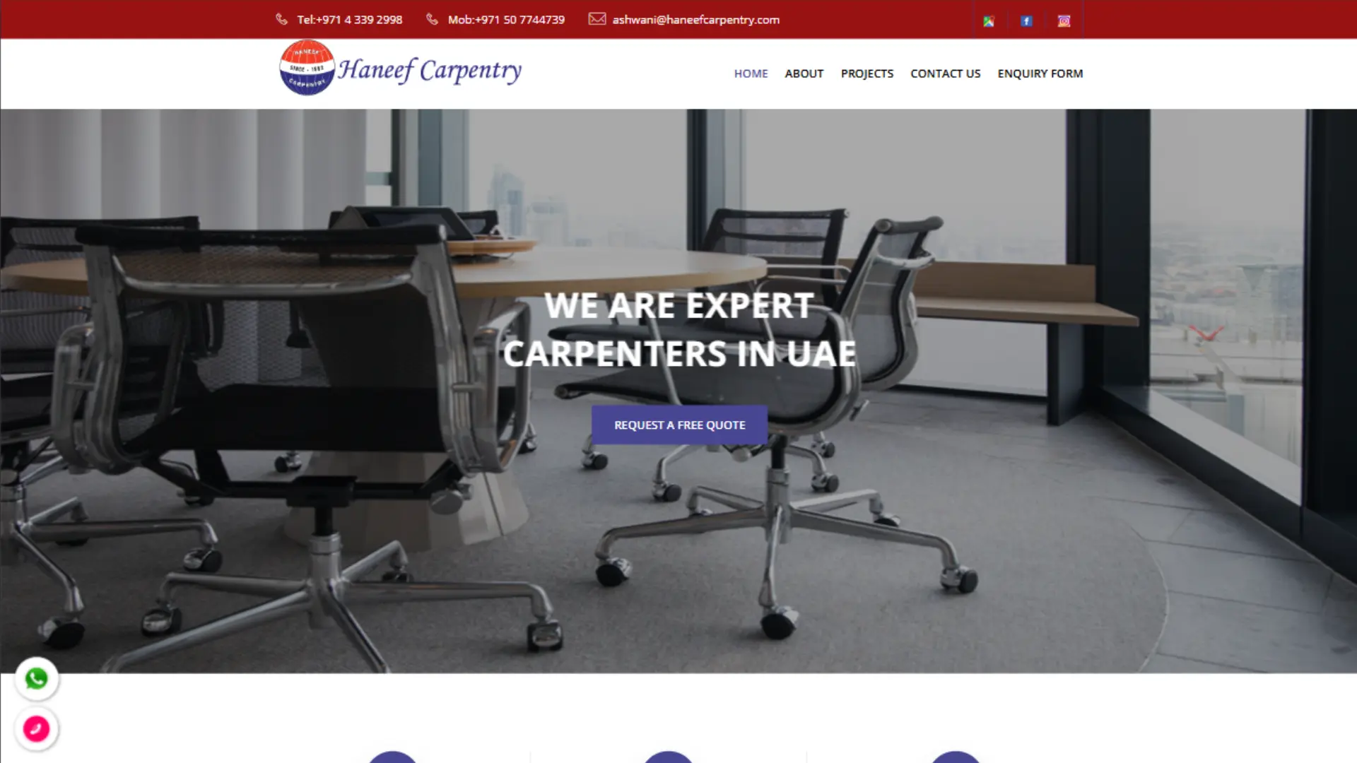 Screenshot preview of Haneef Carpentry • Custom Exhibition & Fit-Out Portal